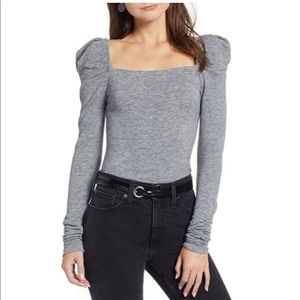 Original Something Navy Grey Puff Sleeve Top
